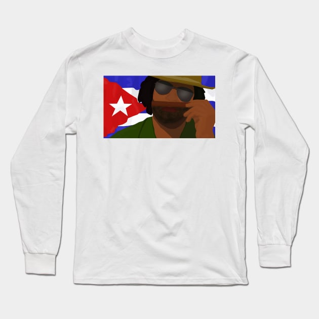 Funny Cuban Smelling Cigar, Cuban Flag on the Background Long Sleeve T-Shirt by ibadishi